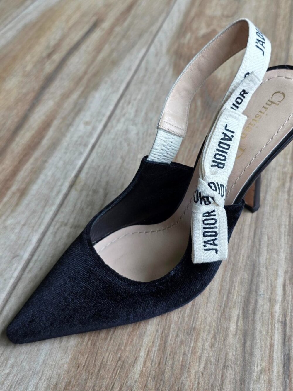 Dior J'Adior Black Velvet & Leather Sling Back Shoes Eur. 37